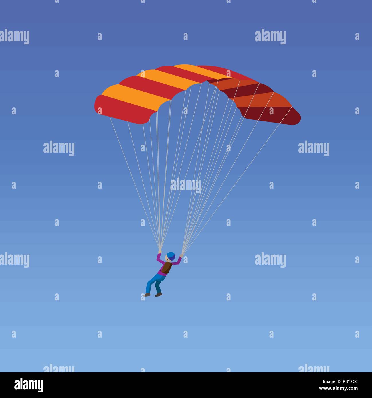 Skydiver flying with parachute. Skydiving, parachuting and extreme sport, active leisure concept. 10 eps Stock Vector