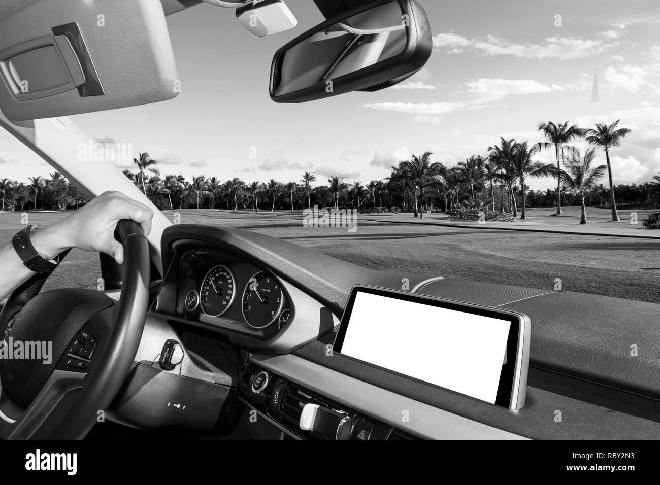 Driving on road near Black and White Stock Photos Images Alamy