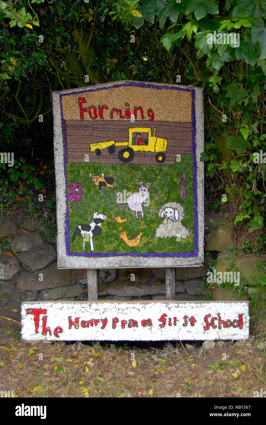 Well dressing made by school children, Youlgreave, Derbyshire, England. Stock Photo