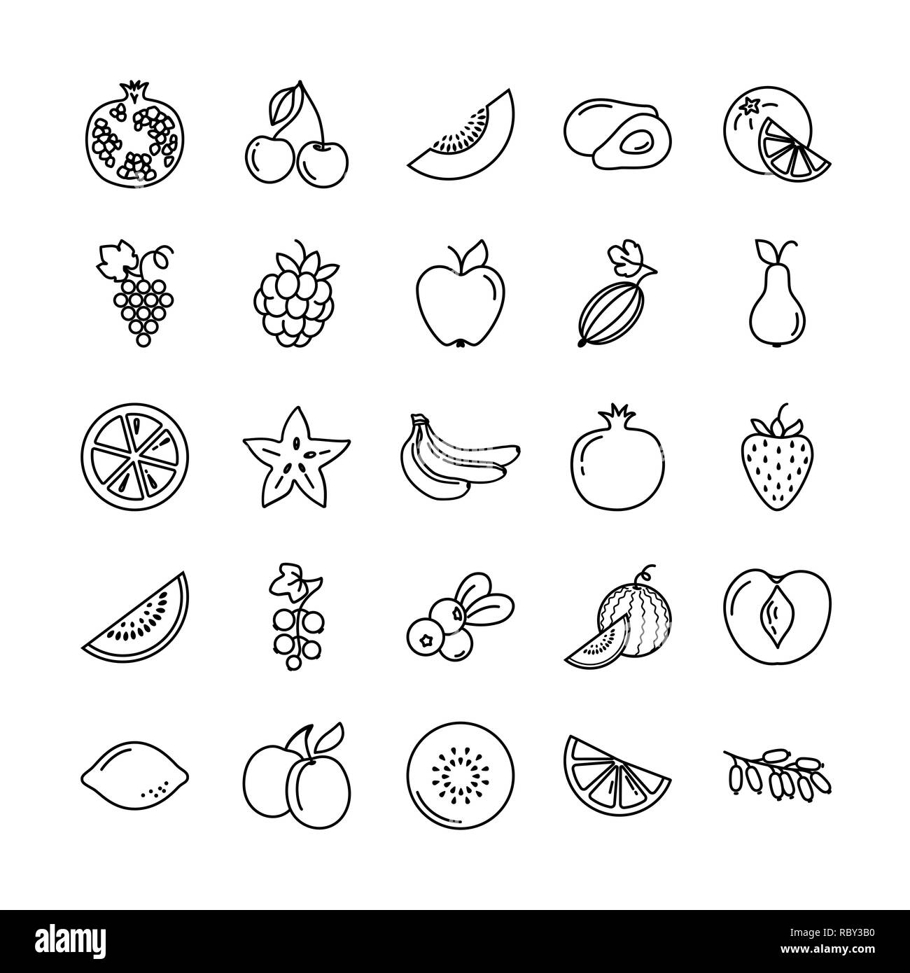 Set of icons with different fruits Stock Vector