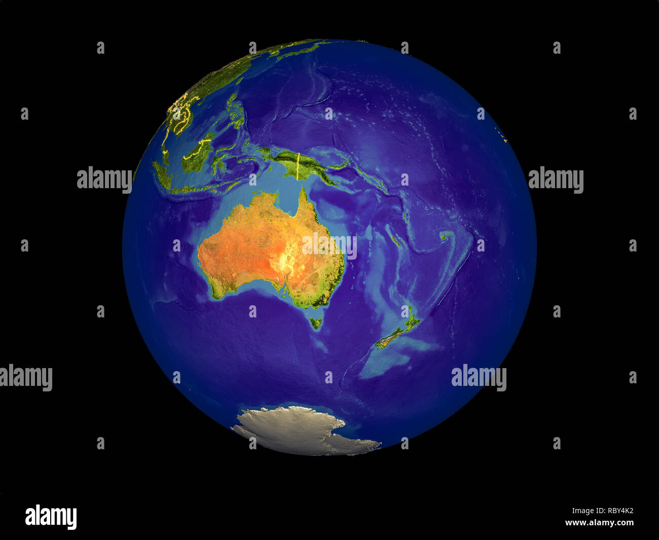 Australia from space on model of planet Earth with country borders ...