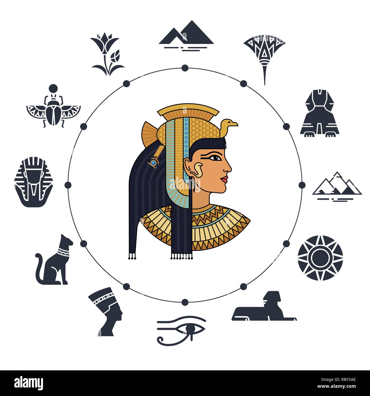 Welcome to Egypt. Symbols of Egypt. Tourism and adventure. Vector illustration and icon set. Stock Vector