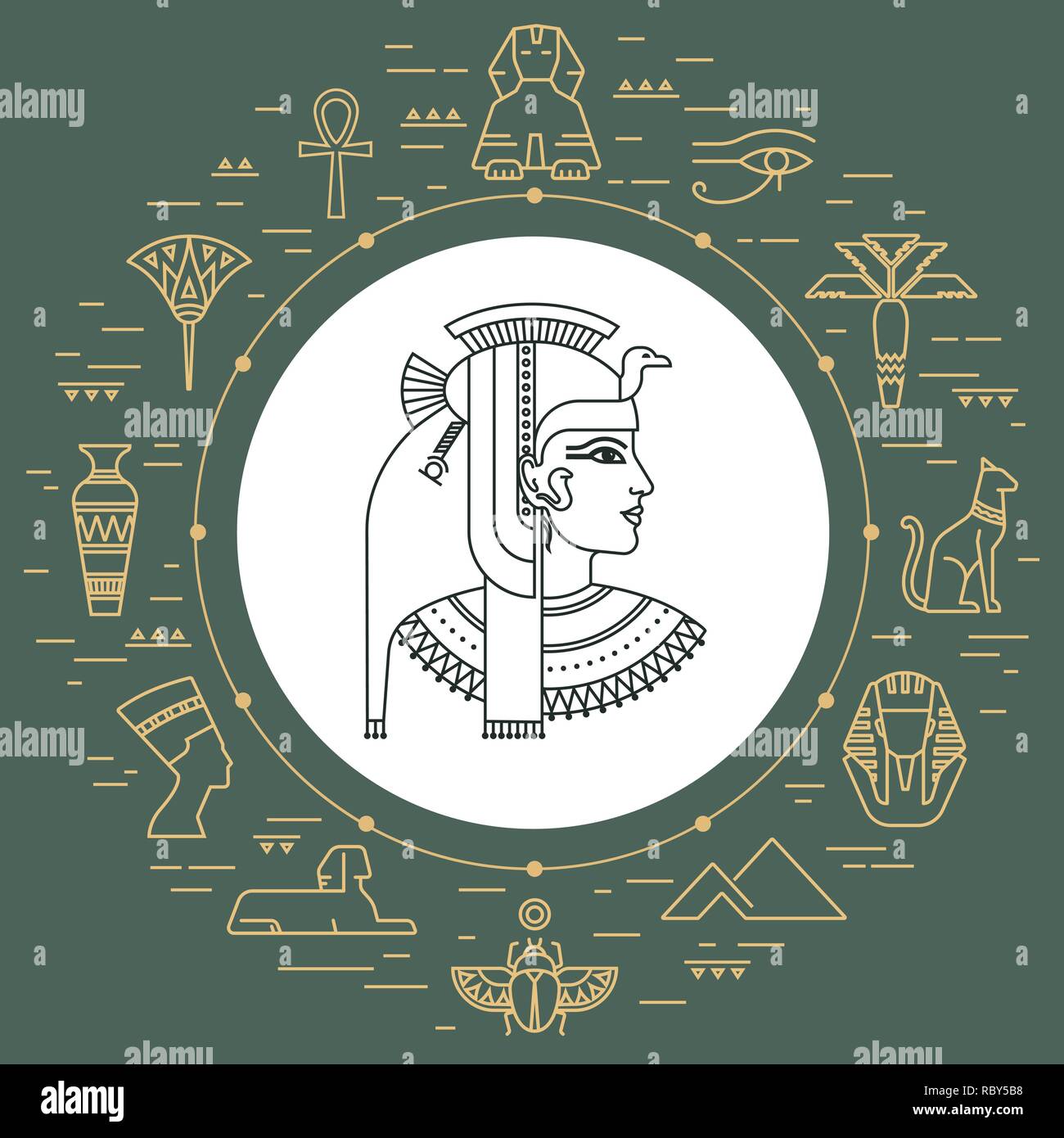 Set of Vector isolated Egypt symbols and objects Stock Vector