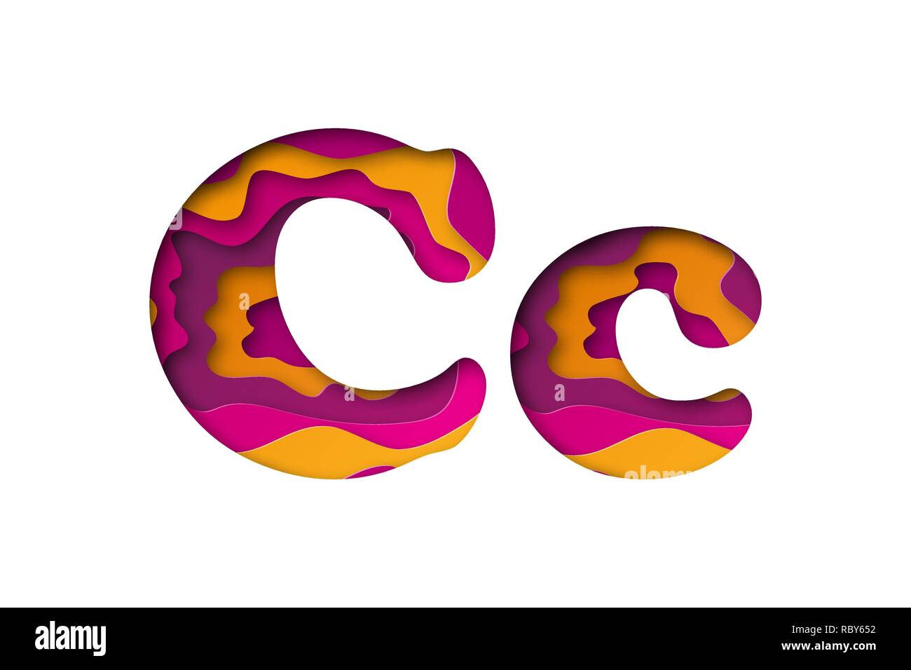 Modern paper art of the colored letter C. Vector illustration. Letter C is cut from paper isolated. Stock Vector