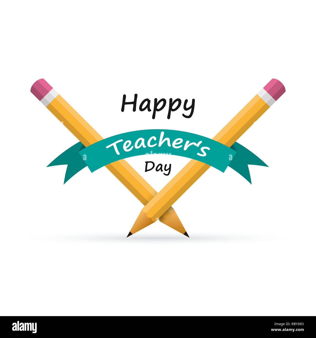 Happy Teachers Day banner with pencils and ribbon, isolated on white  background. Vector illustration Stock Vector Image & Art - Alamy