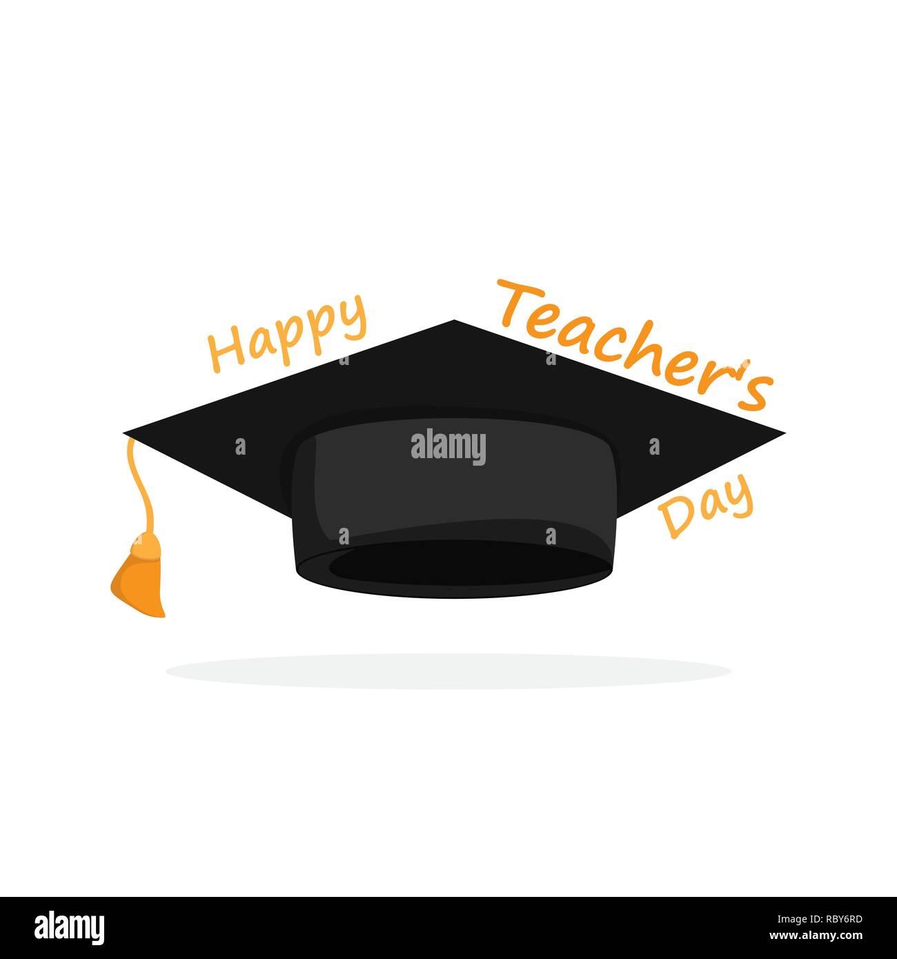 Happy Teachers Day Banner With Grad Hat Isolated On White