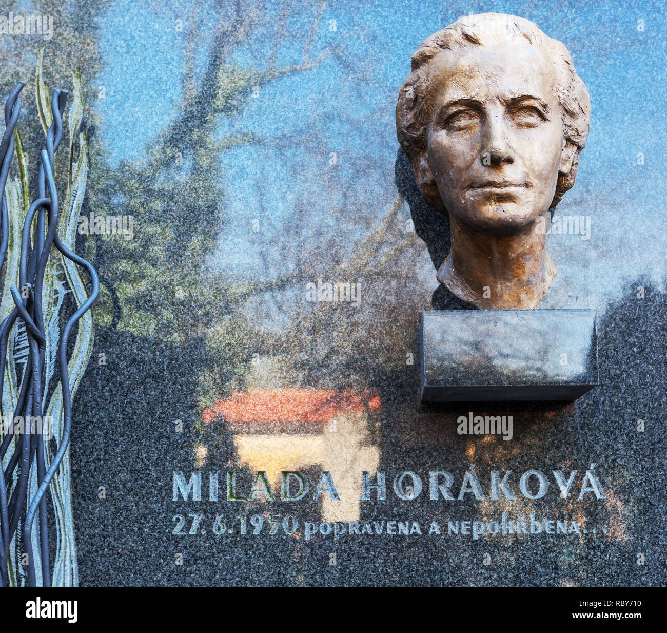 Milada Horakova, executed, a political process in the 1950s, Bust on Vysehrad Cemetery, Prague Czech Republic Stock Photo