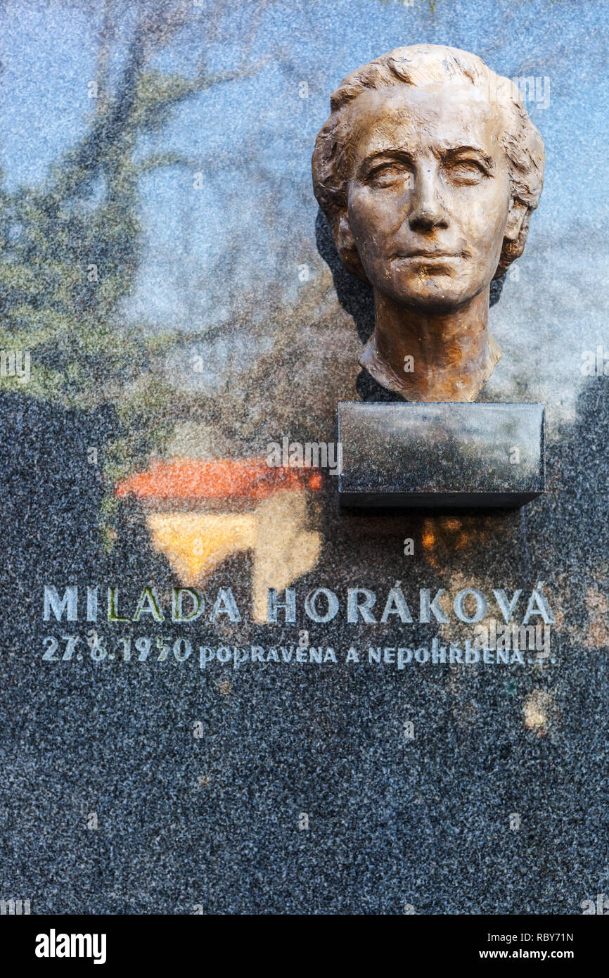 Milada Horakova, executed, a political process in the 1950s, Bust on Vysehrad Cemetery, Prague Czech Republic Stock Photo