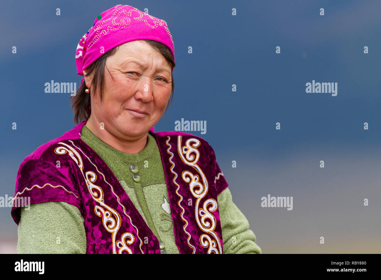 Nomadic woman, Kazakhstan. Stock Photo