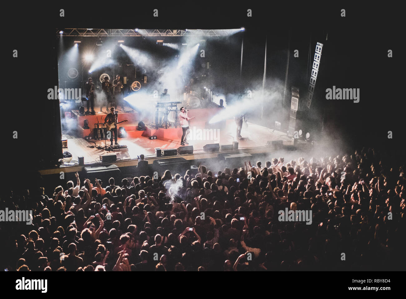 Venaria, Italy. 12th Jan, 2019. The Italian rapper Willie Peyote, real name Guglielmo Bruno, performing live on stage for his 'Sindrome di Toret' tour in Venaria. Credit: Alessandro Bosio/Pacific Press/Alamy Live News Stock Photo