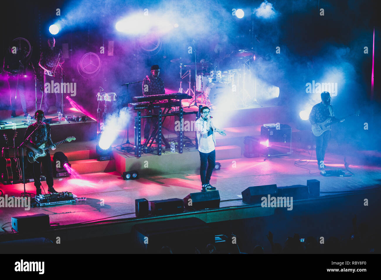 Venaria, Italy. 11th Jan, 2019. The Italian rapper Willie Peyote, real name Guglielmo Bruno, performing live on stage for his 'Sindrome di Toret' tour in Venaria. Credit: Alessandro Bosio/Pacific Press/Alamy Live News Stock Photo