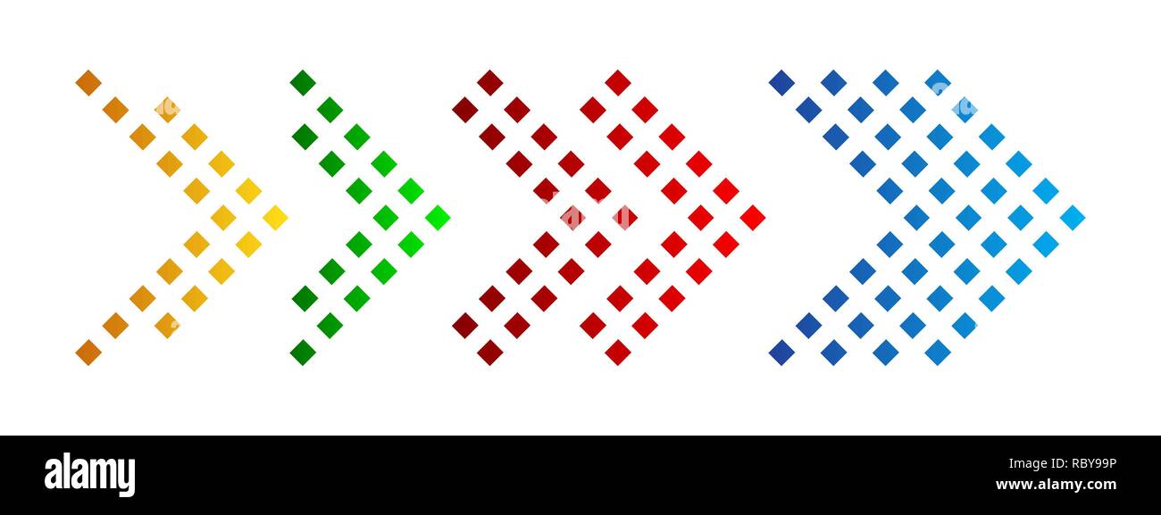 Set of colored arrows with halftone effect. Vector illustration. Arrows collection isolated Stock Vector