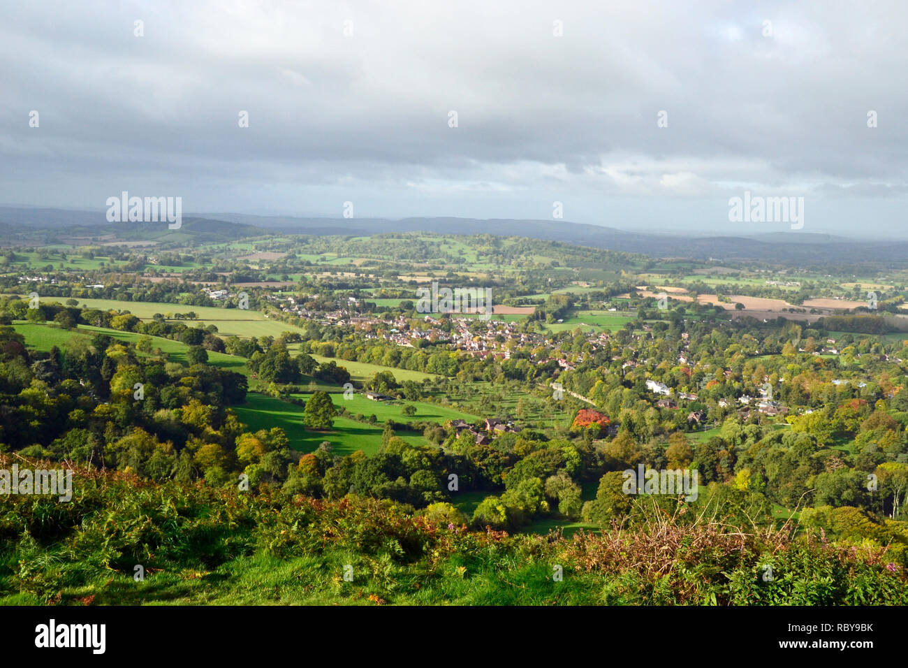 View of Worcestershire towns and countryside from the Malvern Hills