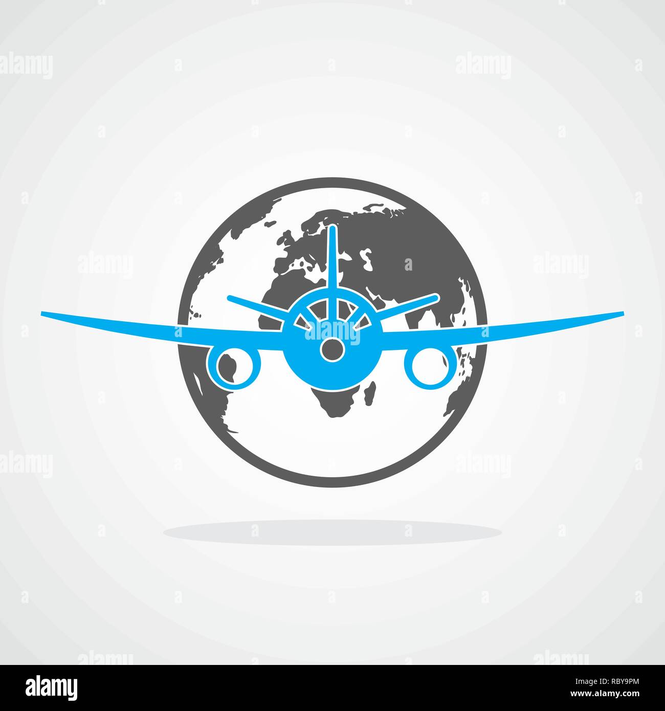 Globe and airplane icon isolated. Vector illustration. Travel concept Stock Vector