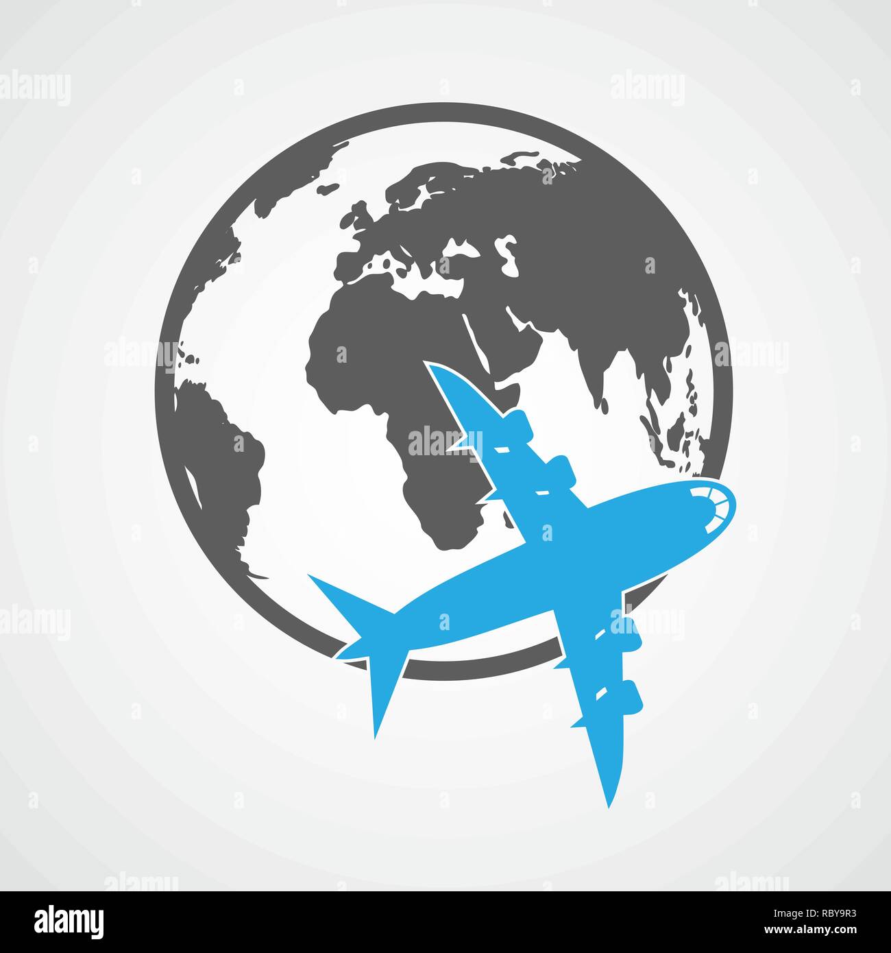 Globe and airplane icon isolated. Vector illustration. Travel concept Stock Vector