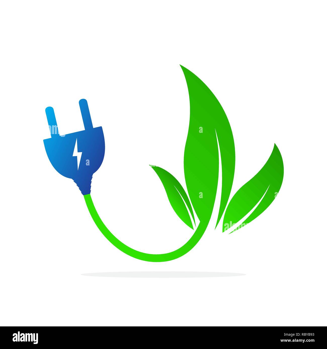 Leaves with electric cable and a plug. Vector illustration. Concept of green energy. Green power concept Stock Vector