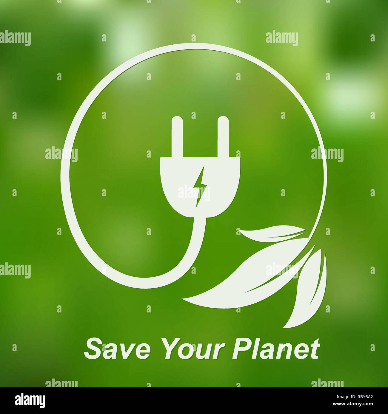 Leaves with electric cable and a plug. Vector illustration. Concept of green energy. Green power concept. Save your planet Stock Vector