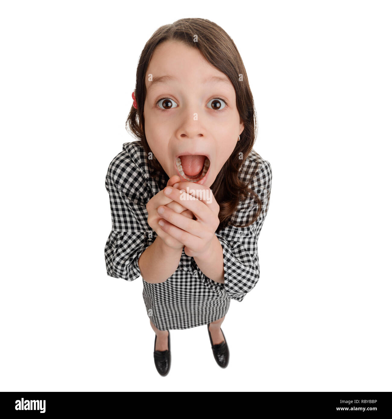 Excited little girl on white Stock Photo