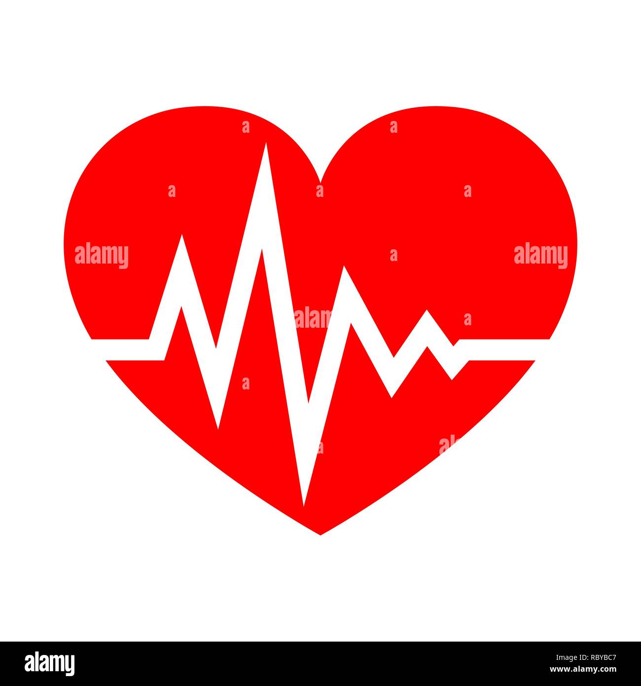 Red heart icon with sign heartbeat in flat design. Vector illustration