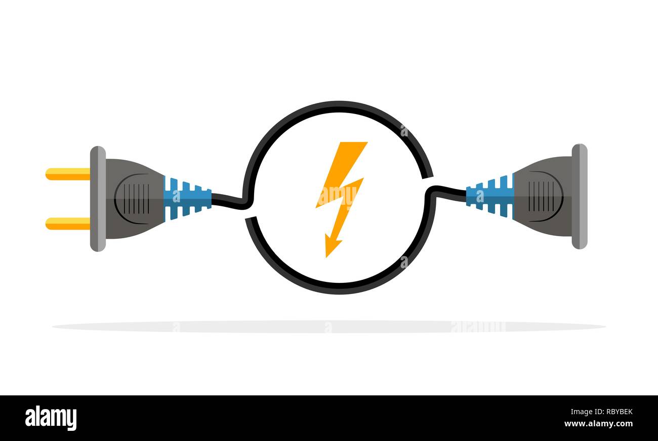 Wire plug and socket icon. Vector illustration. Plug, socket and