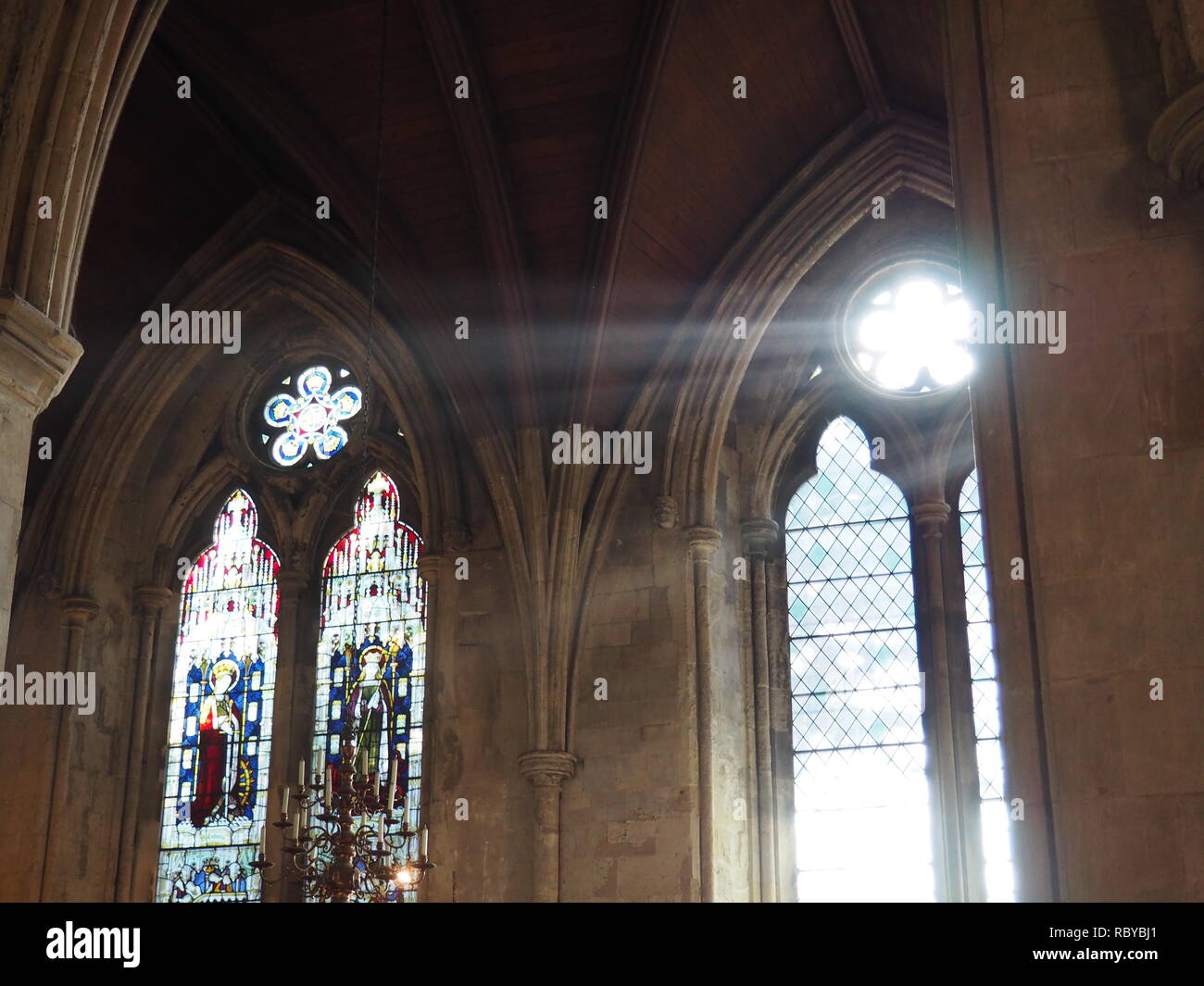 Light through window - St. Alban's Cathedral Stock Photo
