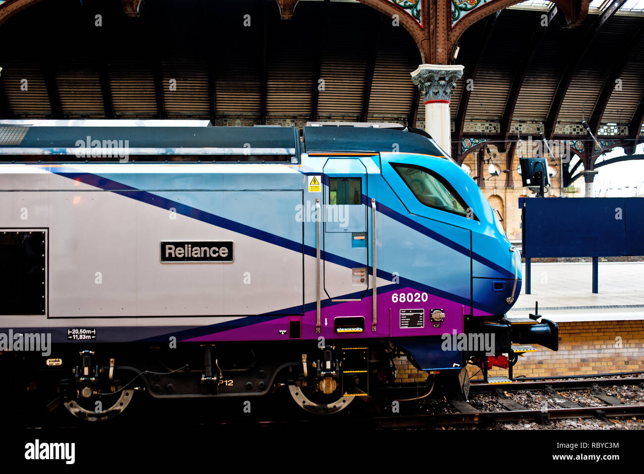 Class 68020 Reliance, Trans Pennine express Locomotive at York Railway station, York, England Stock Photo