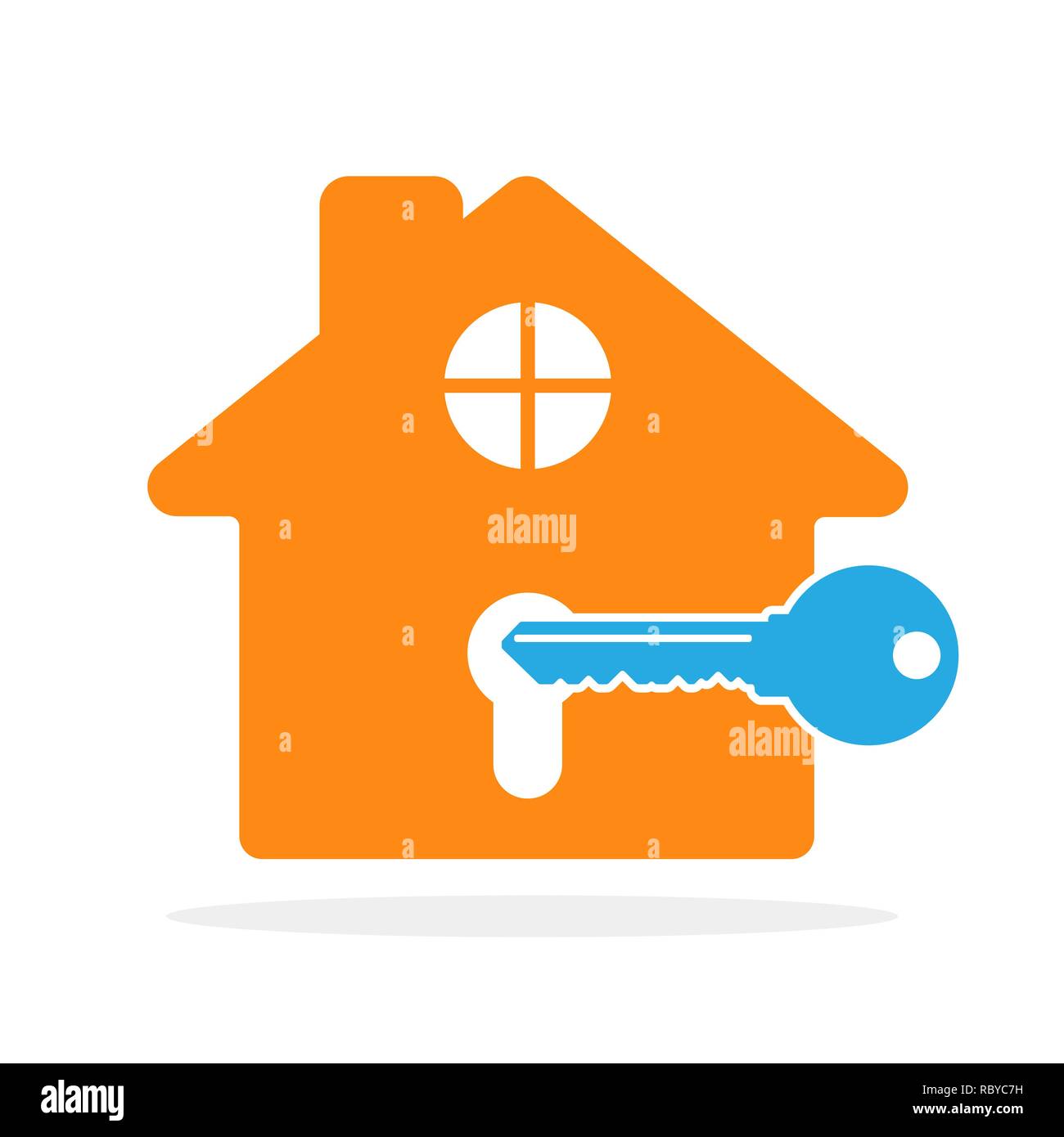 Silhouette of key with house. House key icon. Vector illustration. Estate concept with house and key. Stock Vector