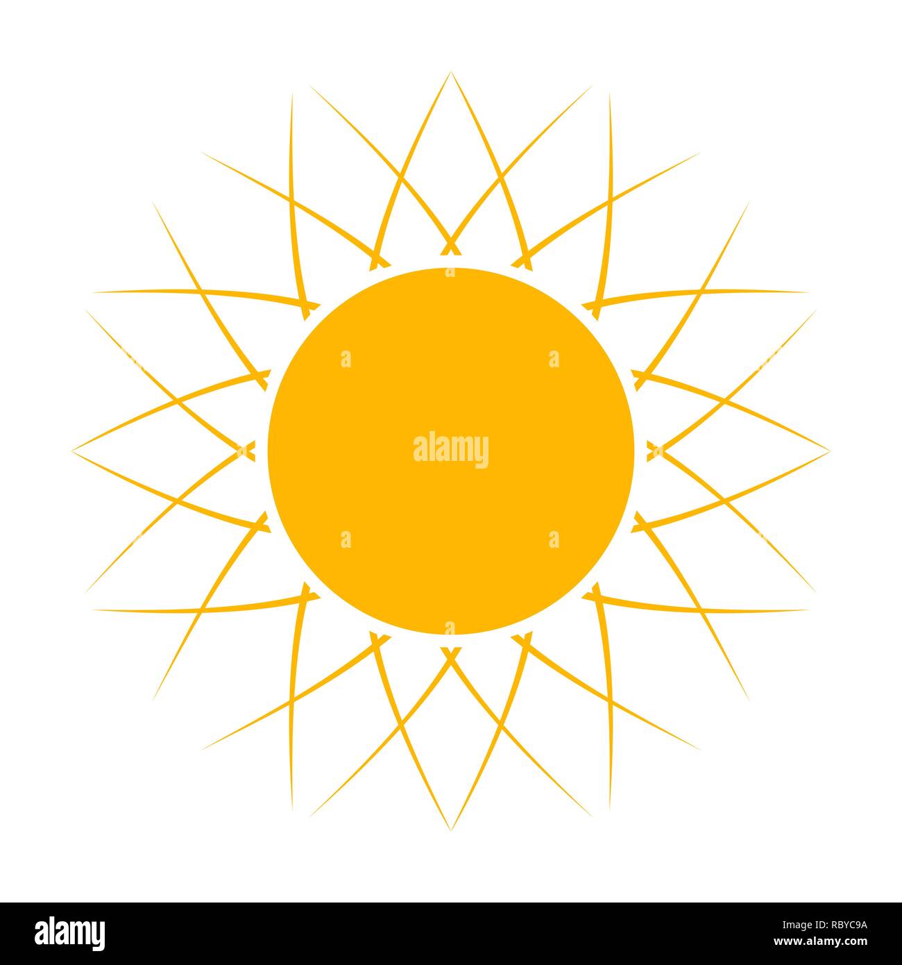 Yellow sun icon in flat design. Vector illustration. Symbol of the sun, isolated on white background Stock Vector