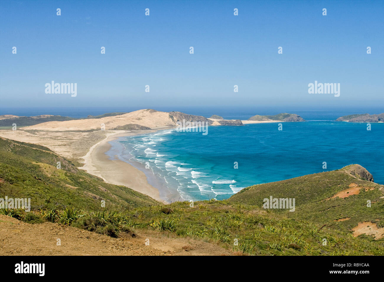 View on ninety mile beach North Island, New Zealand Stock Photo