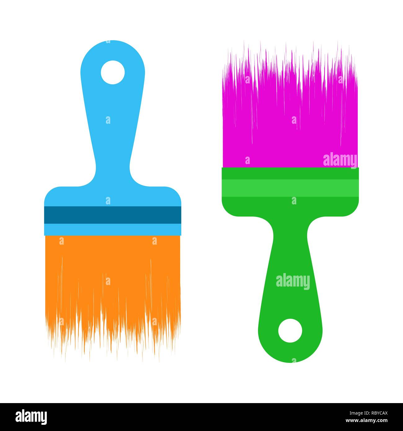 Set of Paint Brush icons in flat design. Vector illustration. Colored paint brushes isolated Stock Vector