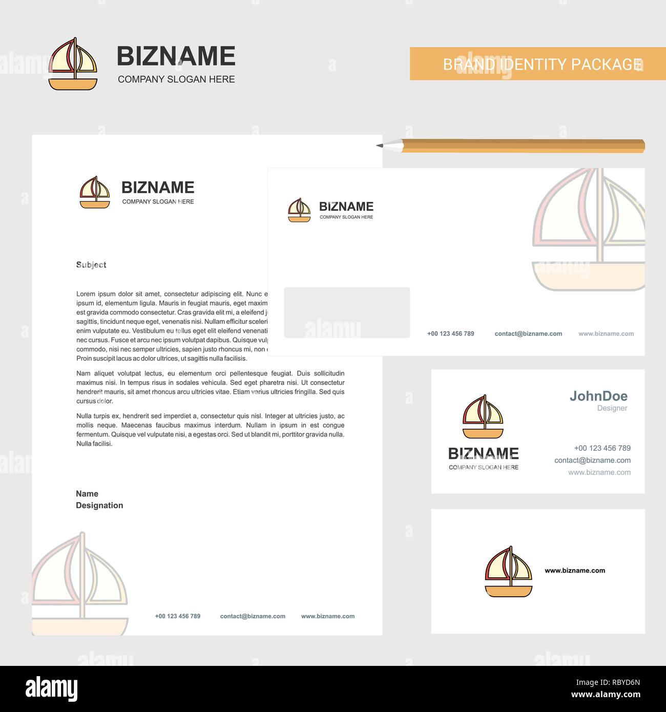 Boat Business Letterhead, Envelope and visiting Card Design vector