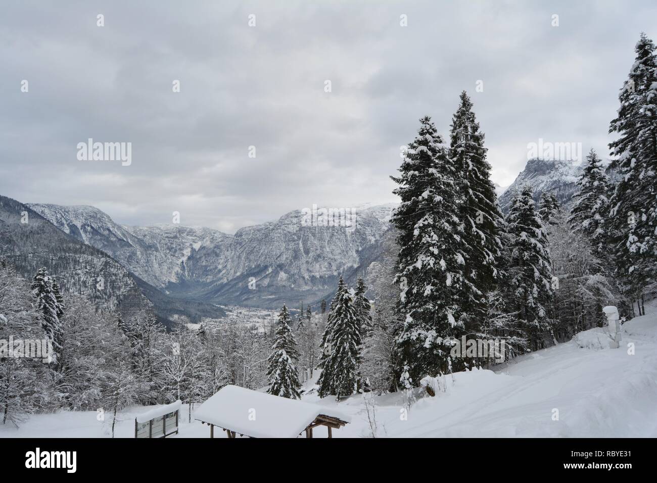 Hallstatt Sky Walk Stunning View From The Top To The Lake And Snowy Mountains Stock Photo Alamy