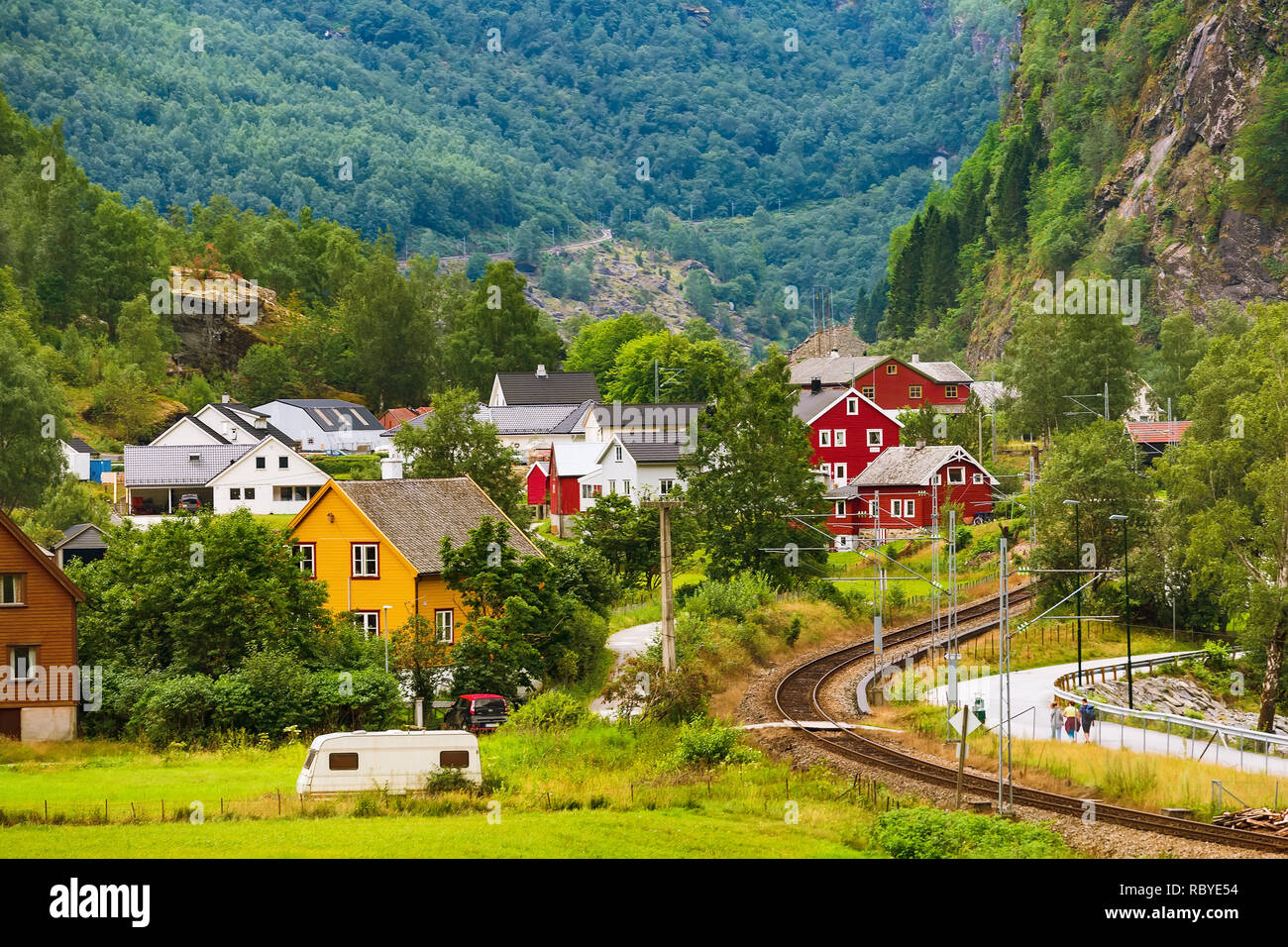 Norwegian fjord village landscape near Flåm
