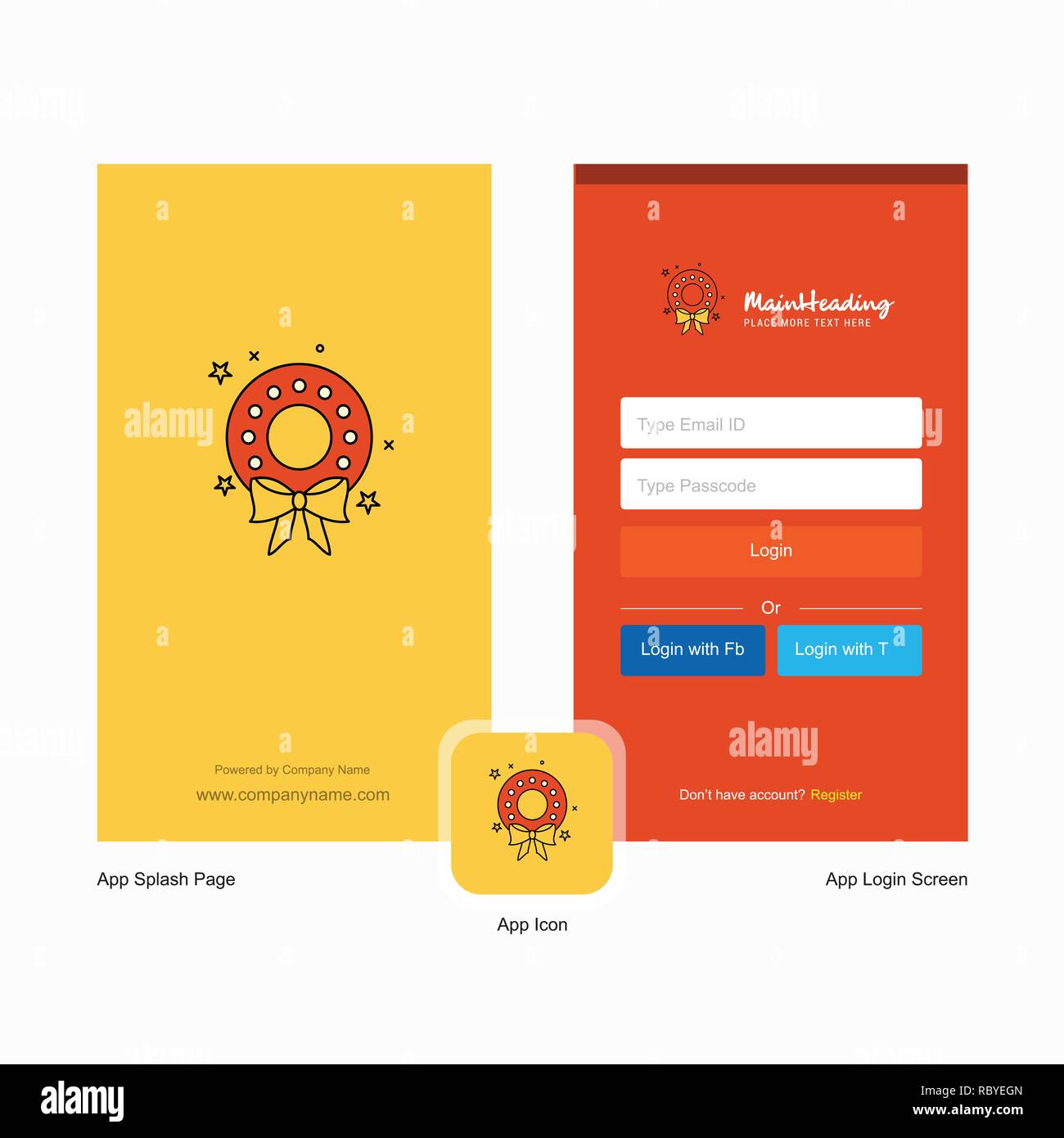 Company Flowers ring Splash Screen and Login Page design with Logo template. Mobile Online