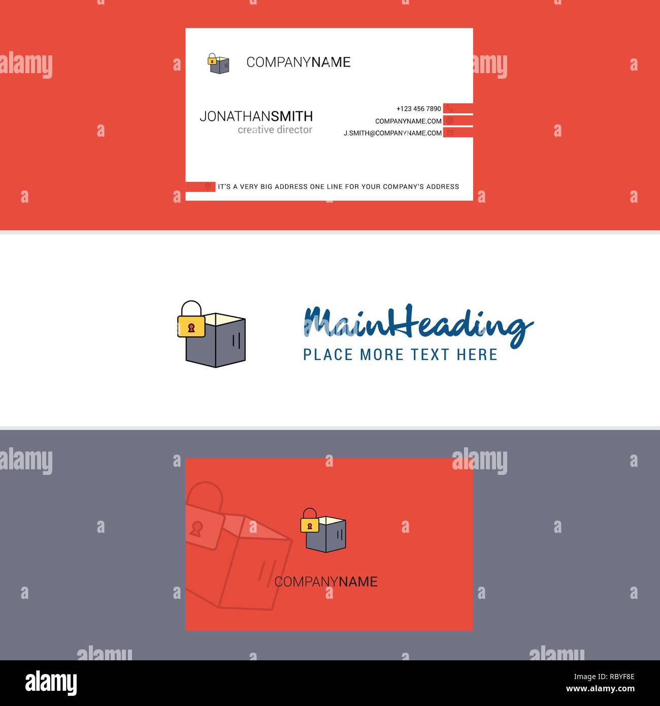 Beautiful Locked box Logo and business card. vertical Design Vector