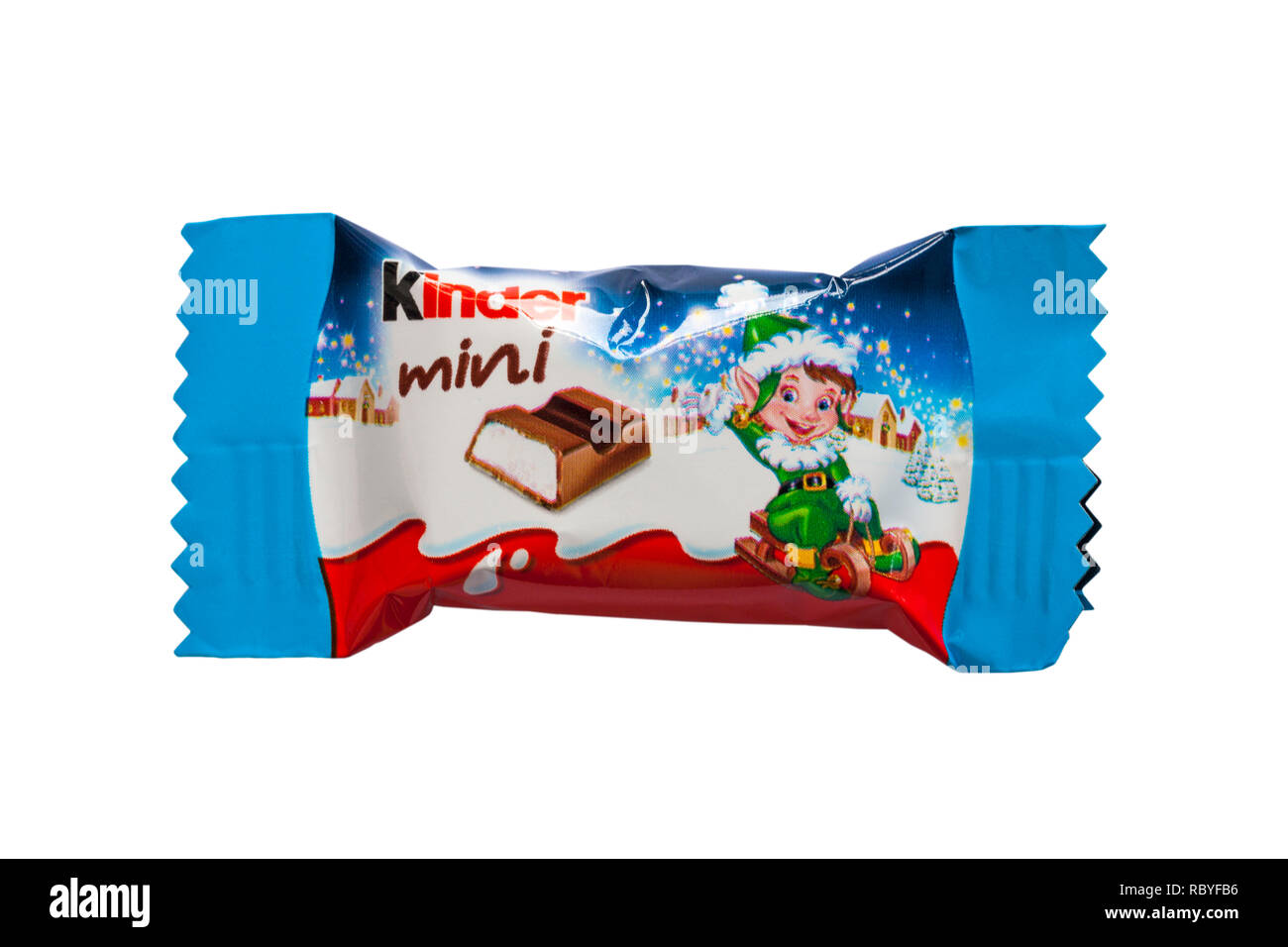 Nuchter Winst Antecedent Kinder chocolate mini bar isolated on white background - elf festive design  for Christmas Stock Photo - Alamy