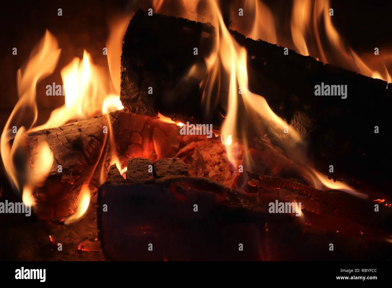 Beautiful hot fire burning in a fireplace Stock Photo Alamy