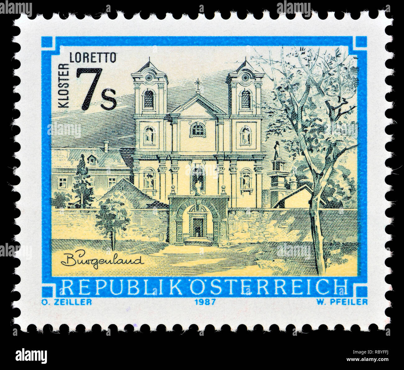 Austrian postage stamp (1987) : Monasteries and Abbeys series: Loretto Monastery / Kloster Loretto Stock Photo