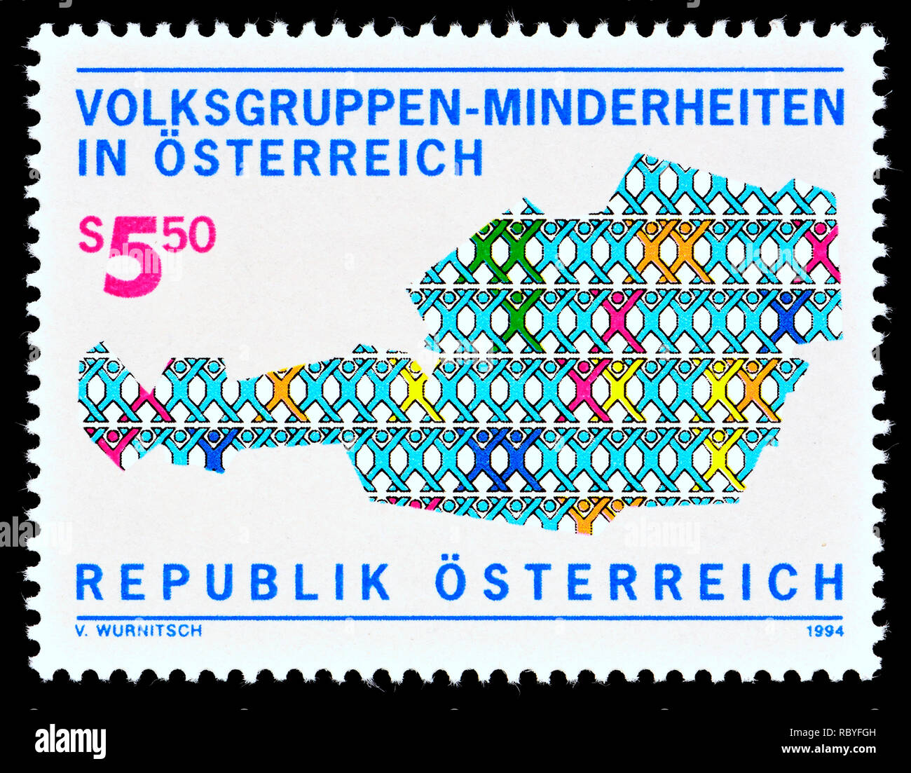 Austrian postage stamp (1994) : Minorities - minority groups in Austria Stock Photo