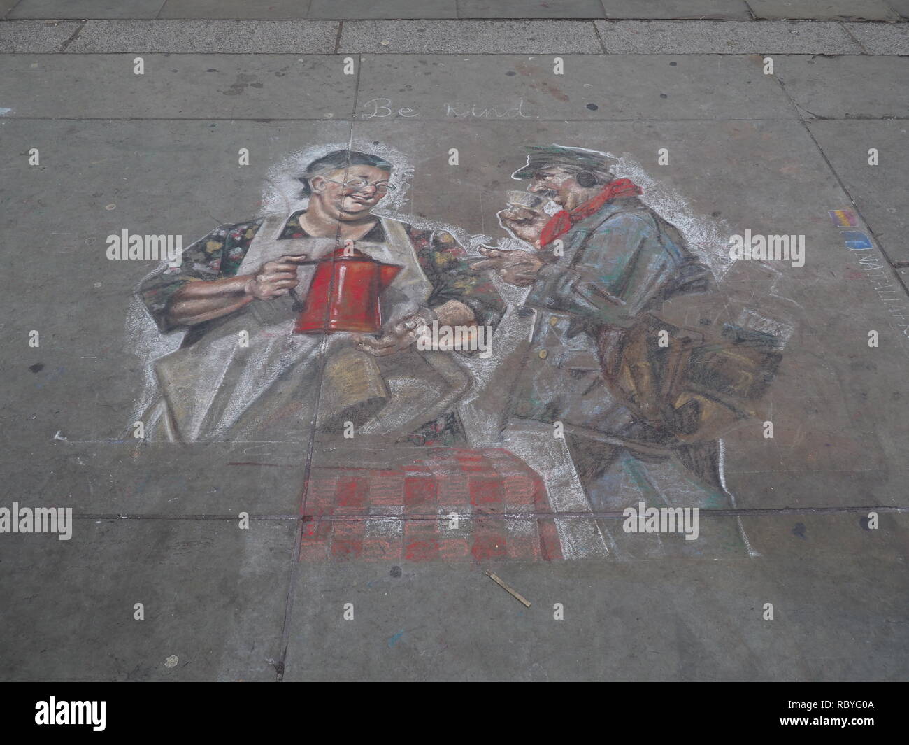 Street art in Trafalgar Square outside the National Gallery - London Stock Photo