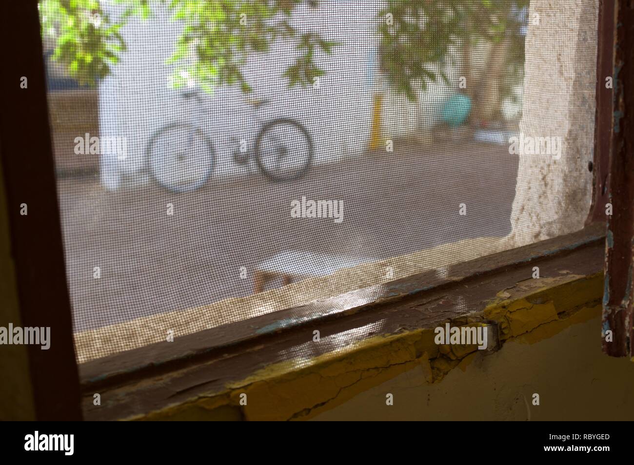 mosquito screens on windows, Dahab, Egypt Stock Photo