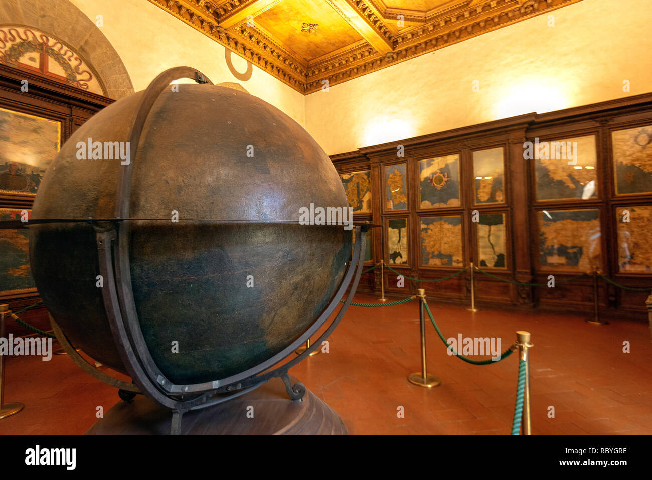 Terrestial Globe by Egnazio Danti, Hall of Geographical Maps, Palazzo Vecchio, Florence, Italy Stock Photo