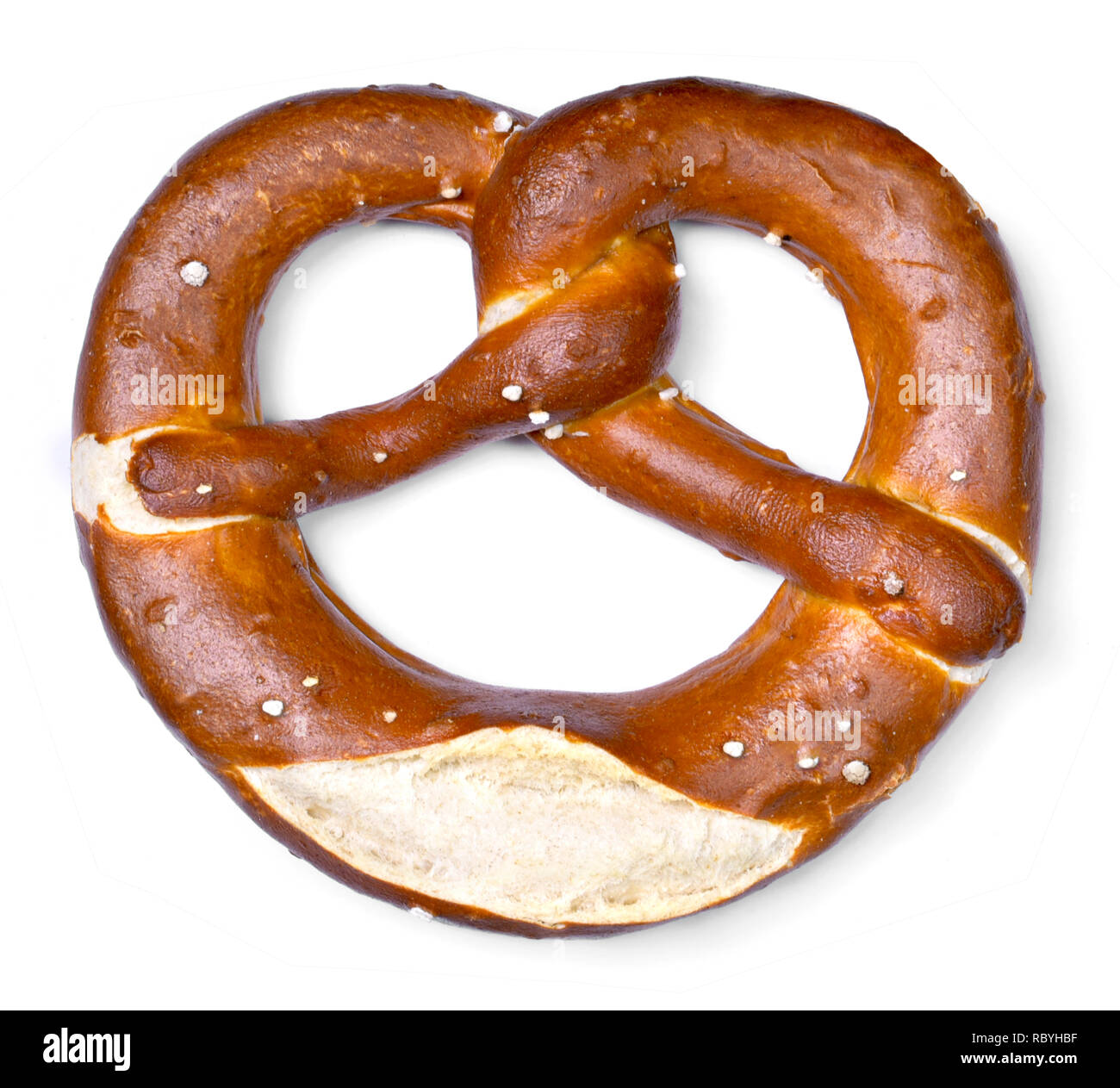 Delicious pretzel with salt, german food. Pretzel, traditional bavarian food, isolated on white background. Stock Photo