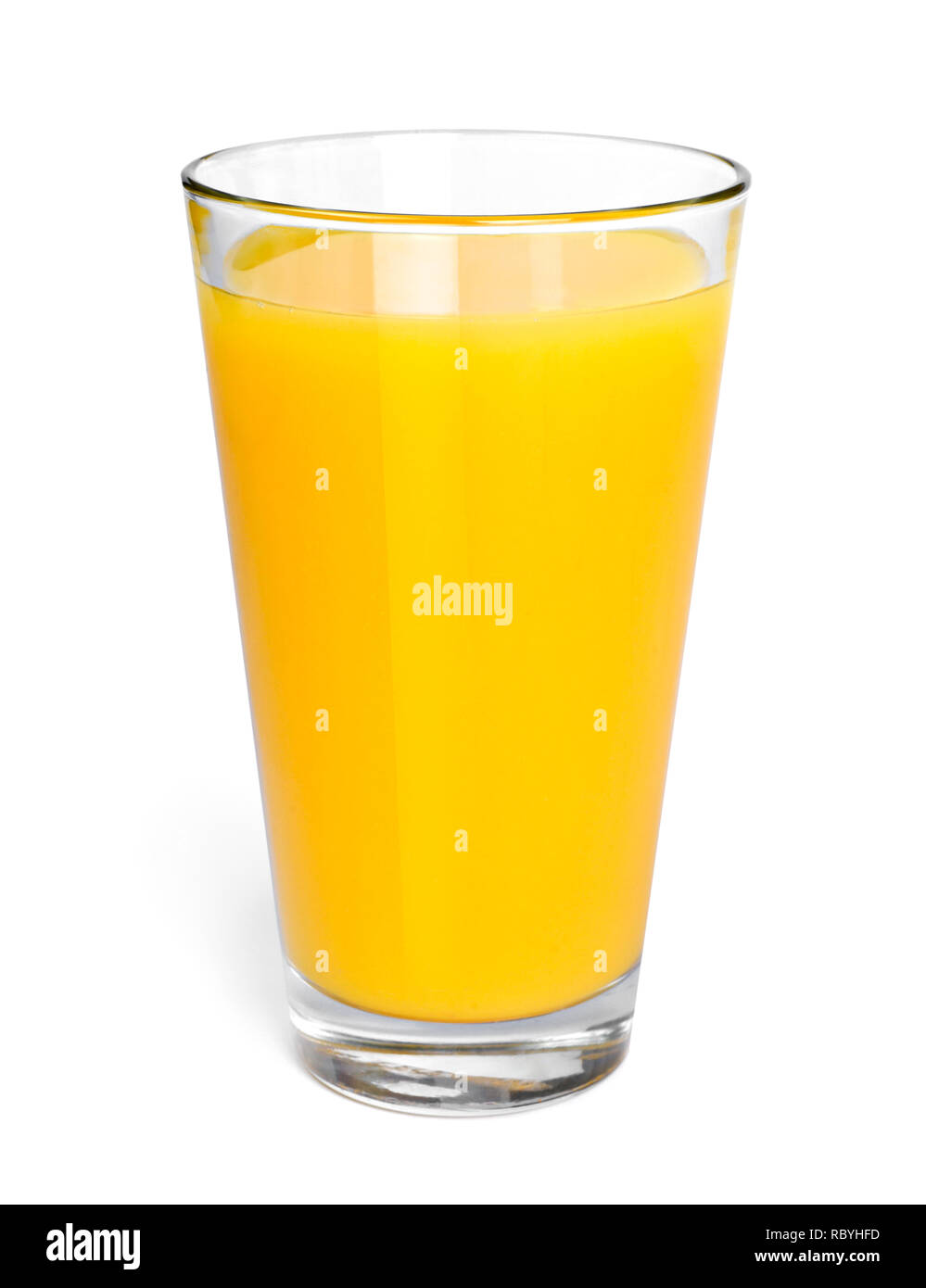 Fresh orange juice in a glass, top view. Healthy fruit juice, isolated