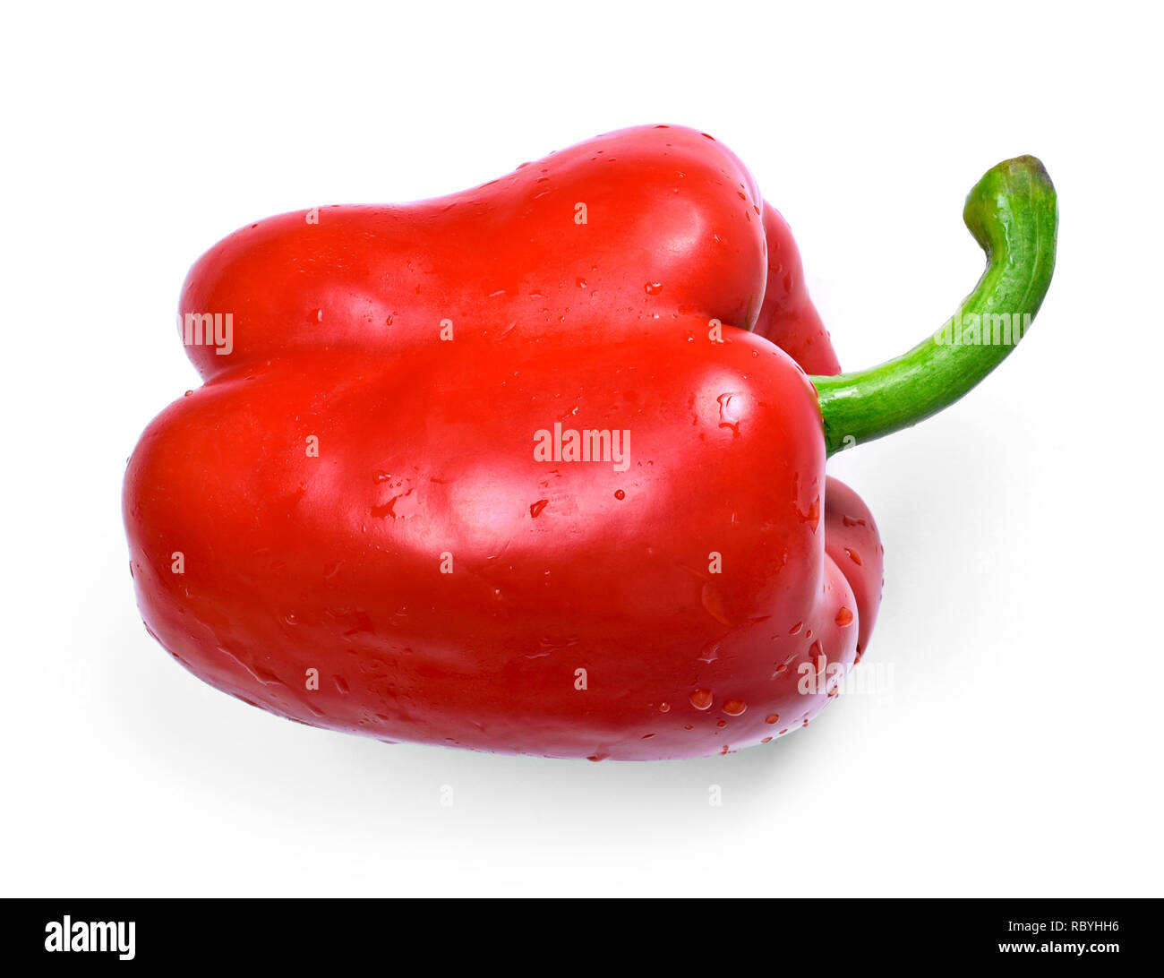 Red bell pepper, isolated on white background. Red Bell pepper, top view. Stock Photo