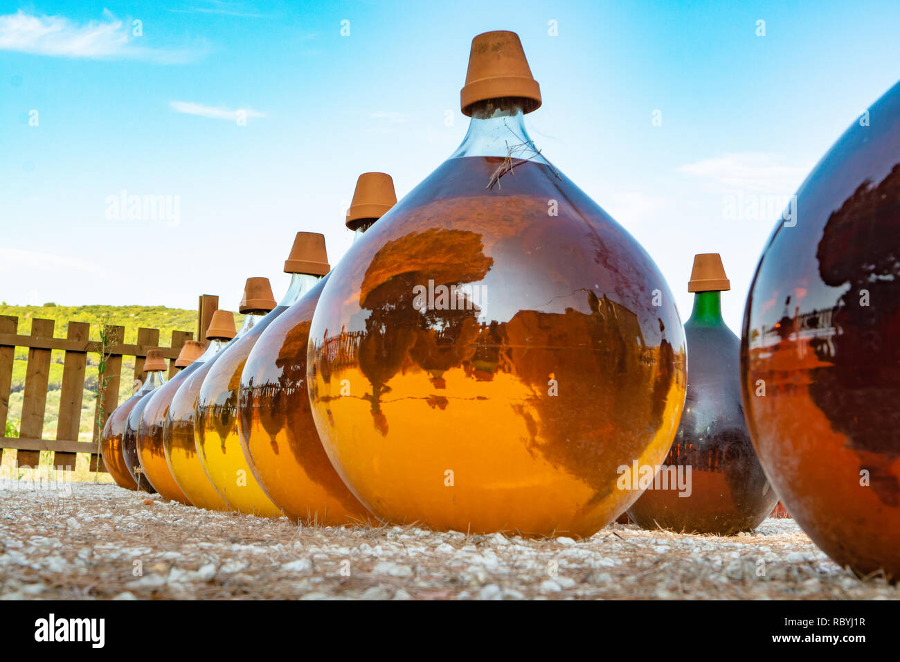 Making of natural sweet dessert muscat liqueur white wine outside in