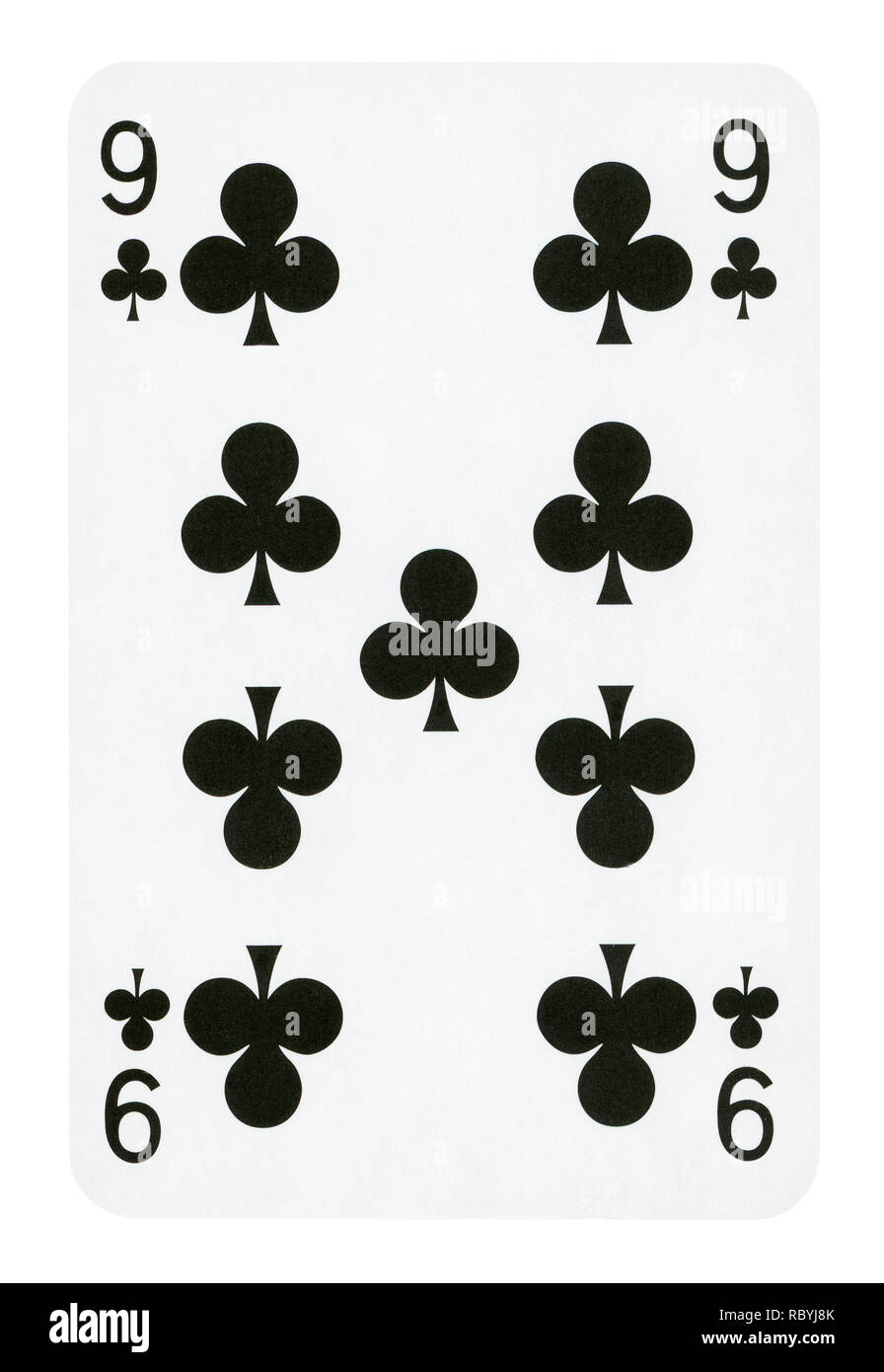 Nine of Clubs playing card isolated on white (clipping path included
