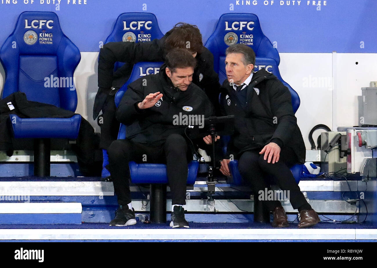 Leicester City Manager Claude Puel Right Watches The