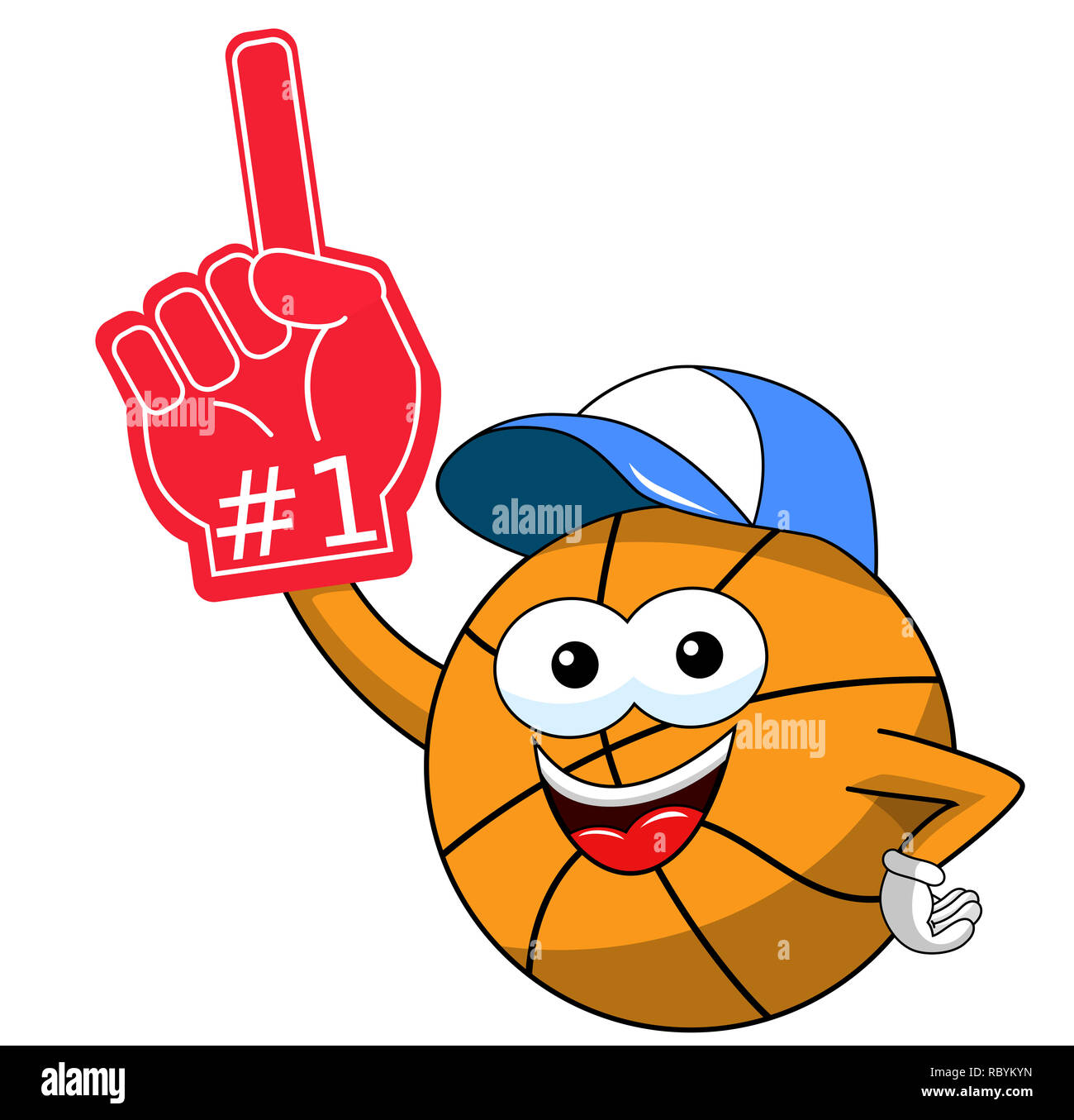 basketball ball cartoon funny character number one gloves supporter or fan  isolated on white Stock Photo - Alamy