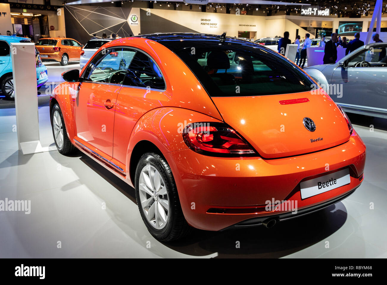 BRUSSELS - JAN 10, 2018: Volkswagen Beetle car showcased at the Brussels Expo Autosalon motor show. Stock Photo